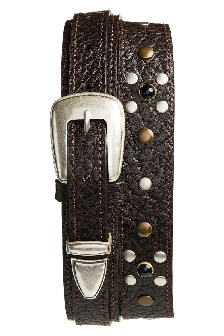 Western Studded Belt, Main, color, DARK BROWN