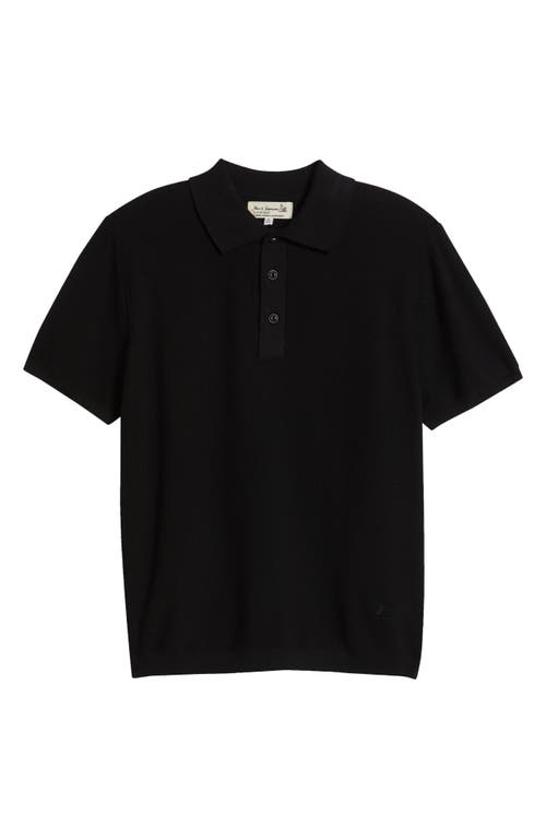 Merz B Schwanen Johnny Collar Linen & Organic Cotton Polo In Black