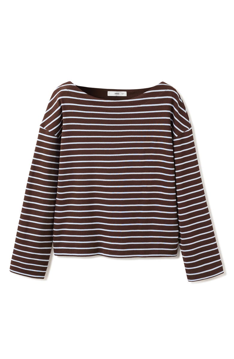 MANGO Stripe Boatneck Sweatshirt, Alternate, color, Chocolate