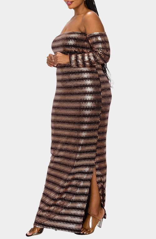 L I V D Temptations Sequin Off The Shoulder Long Sleeve Maxi Dress In Multi