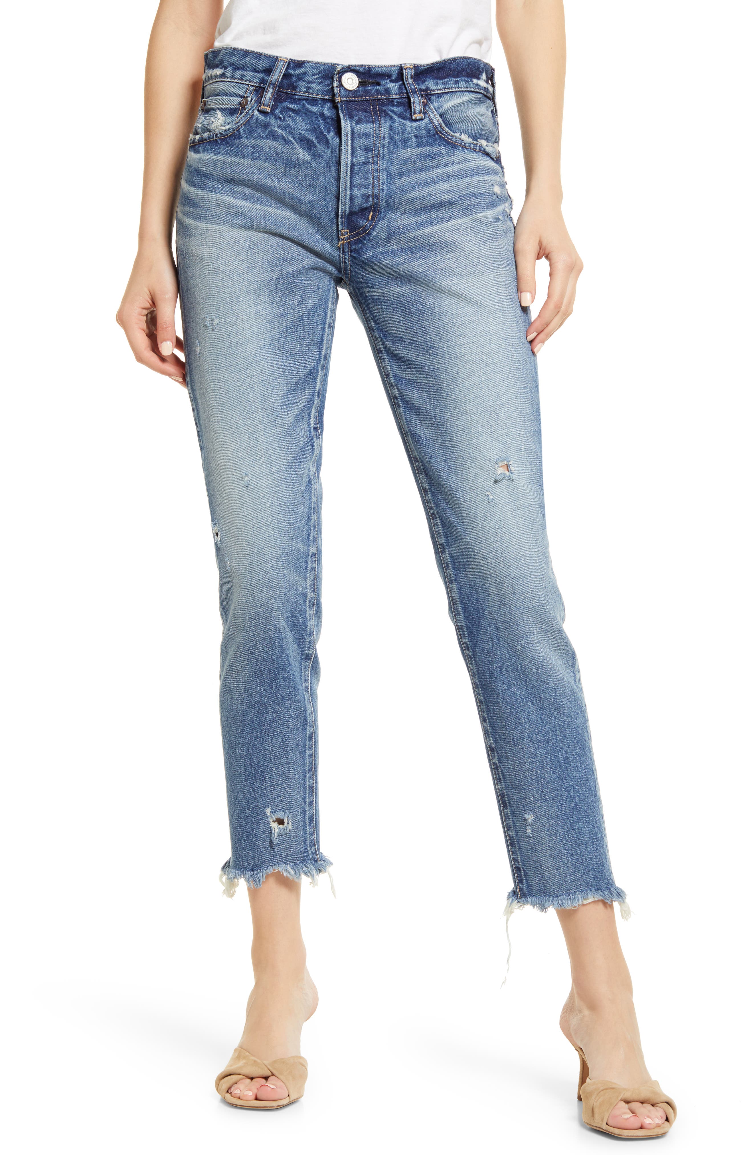 MOUSSY VINTAGE Diana High Waist Distressed Raw Hem Skinny Jeans  