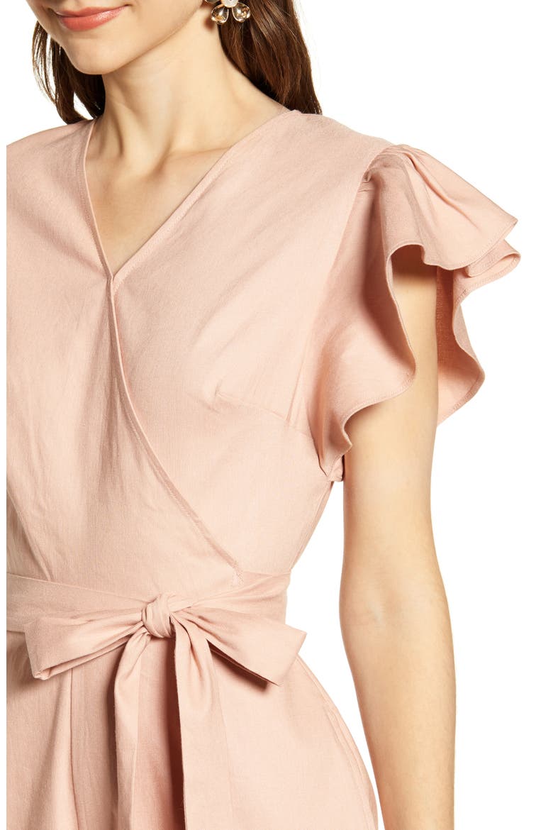 Ruffle Sleeve Jumpsuit, Alternate, color, PINK TAN