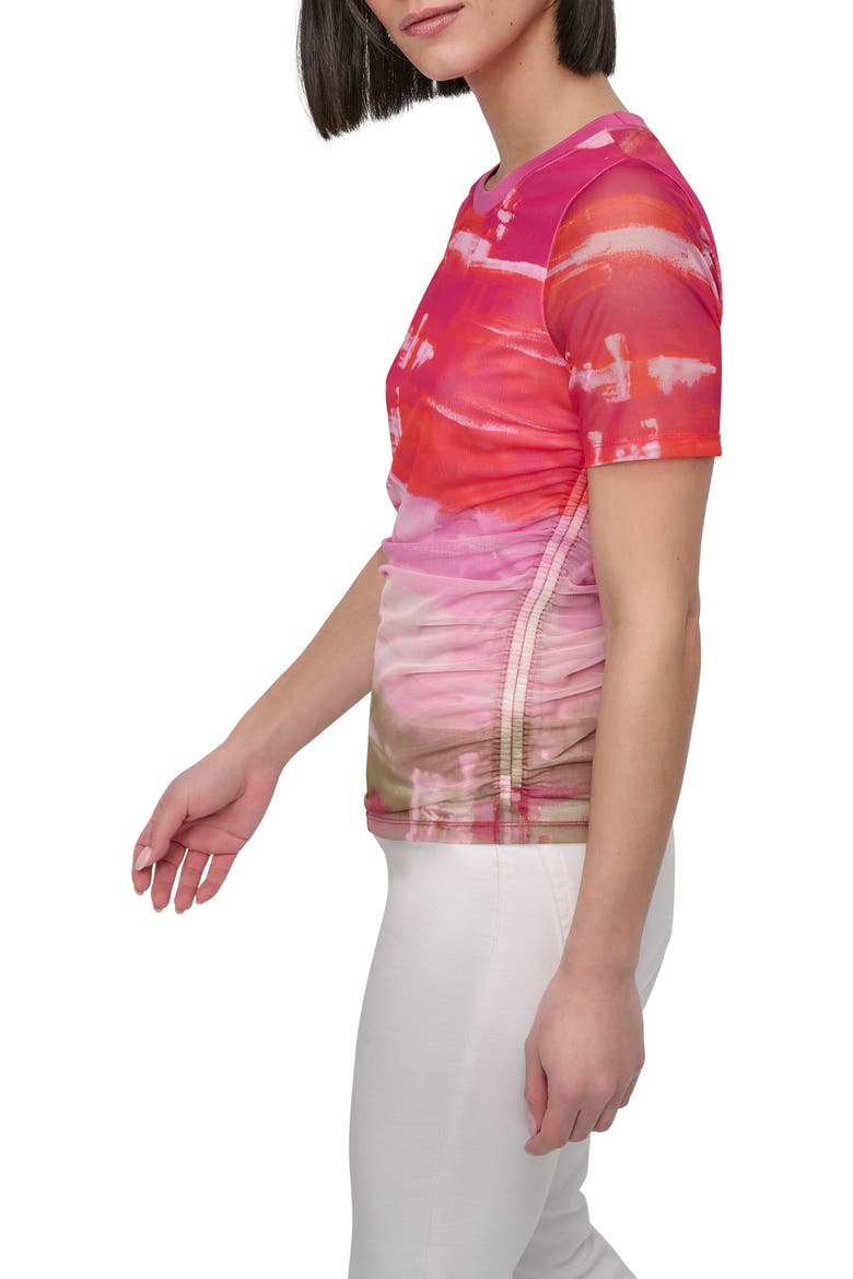Print Ruched Mesh Top, Alternate, color, BRUSHED SKYLINE