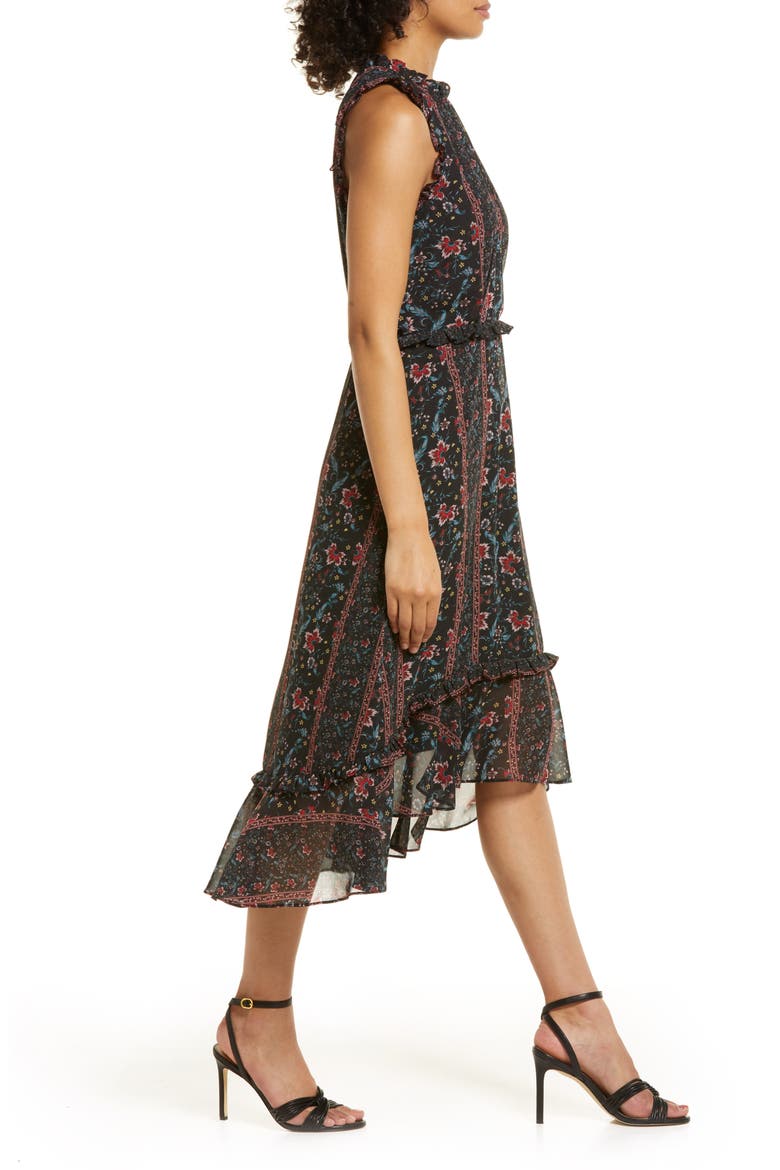 Sleeveless Mock Neck Midi Dress, Alternate, color, BLACK MULTI