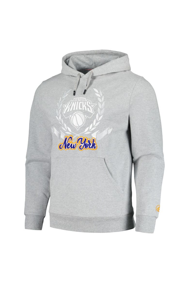 Unisex FISLL Heather Gray New York Knicks Heritage Crest Pullover Hoodie, Alternate, color, Heather Gray