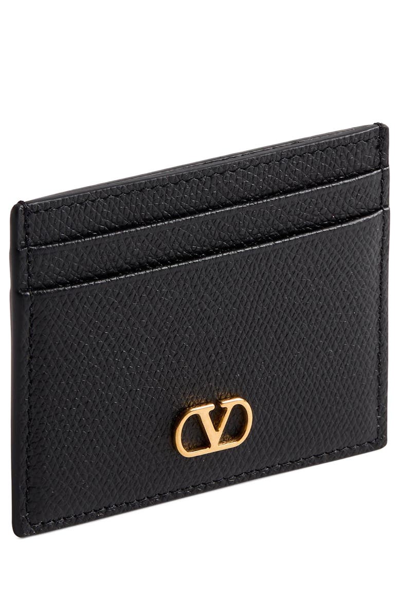 Valentino Garavani VLOGO Leather Card Holder, Alternate, color, Black