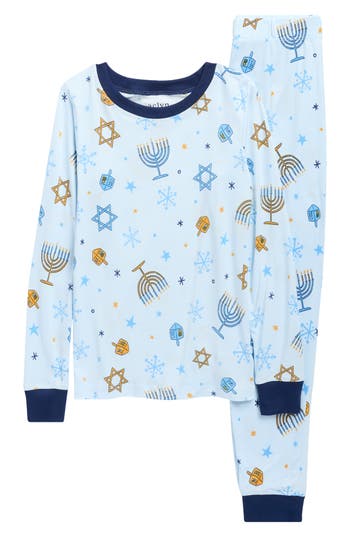 Jaclyn Kids' Matching Family Hanukkah Print Fitted Two-piece Pajamas In Blue