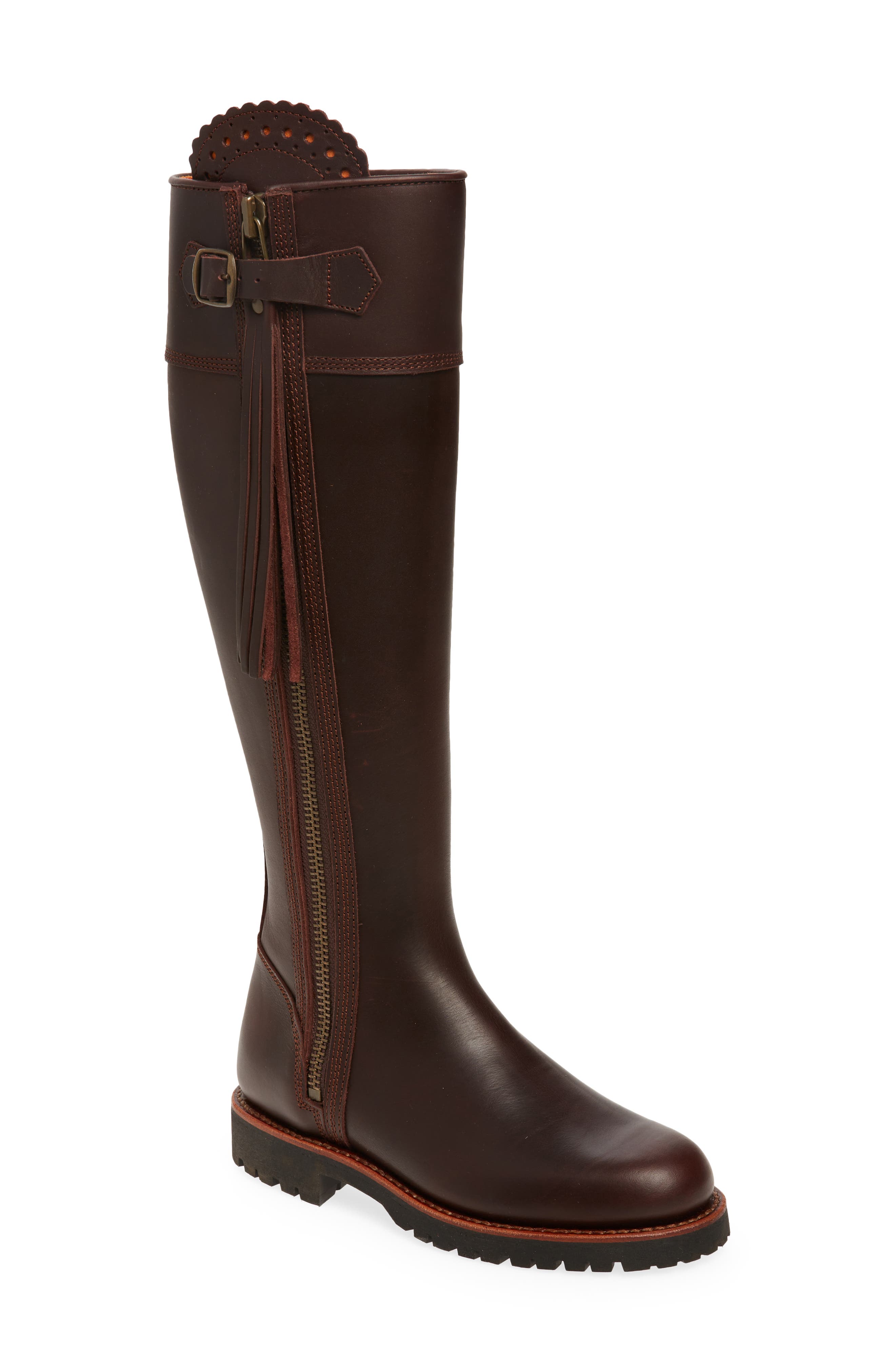 Penelope Chilvers Water Resistant Knee High Tassel Boot, Main, color, Conker
