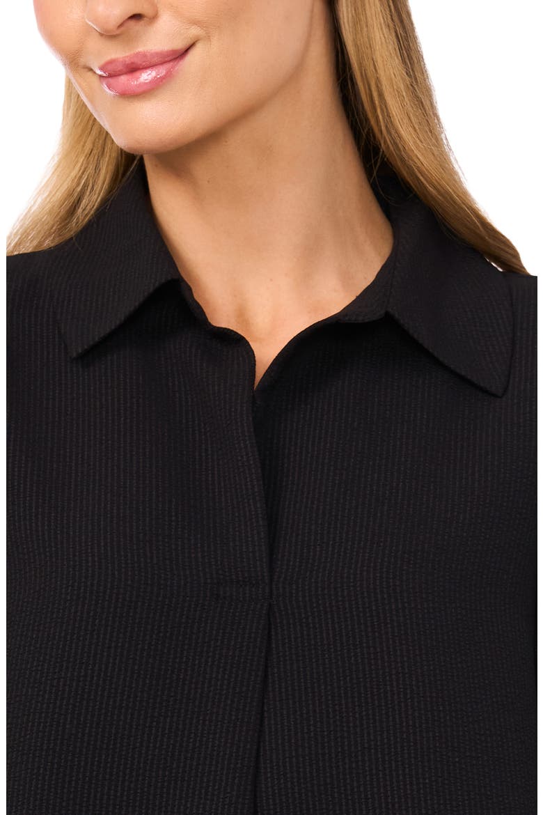 Tonal Stripe Collared Split Neck Top, Alternate, color, RICH BLACK