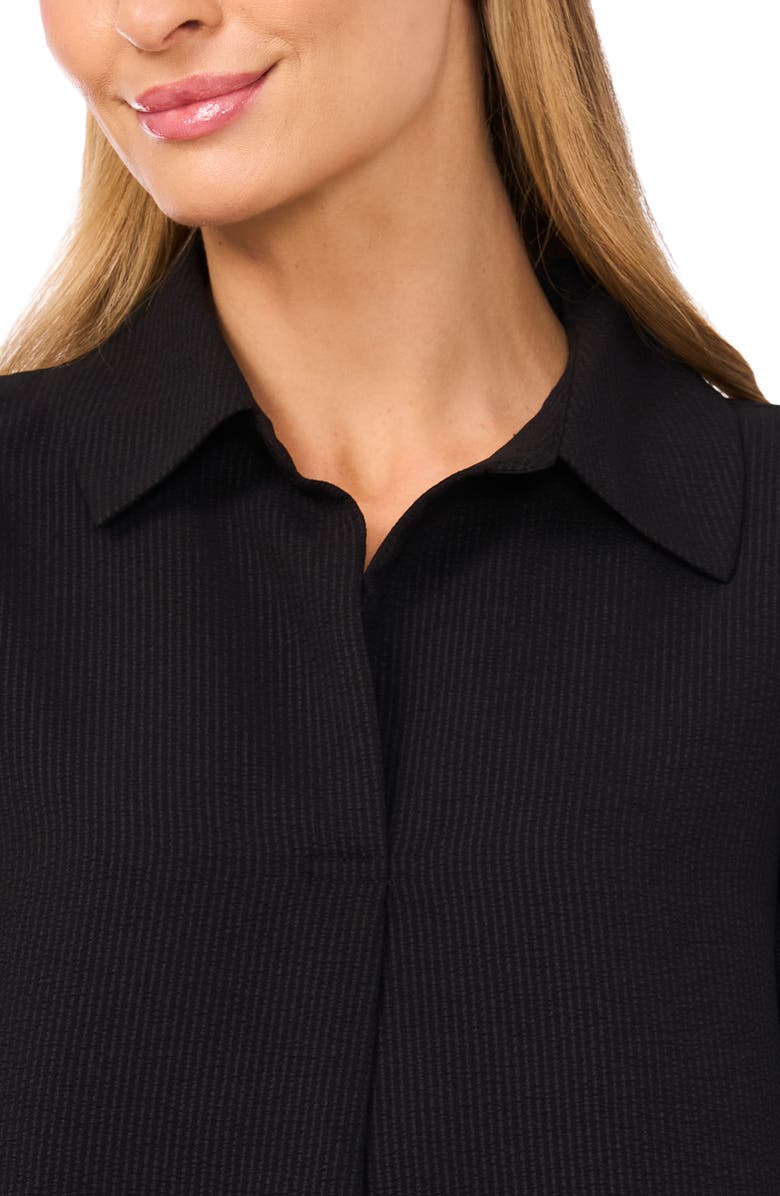 Halogen<sup>®</sup> Tonal Stripe Collared Split Neck Top, Alternate, color, Rich Black