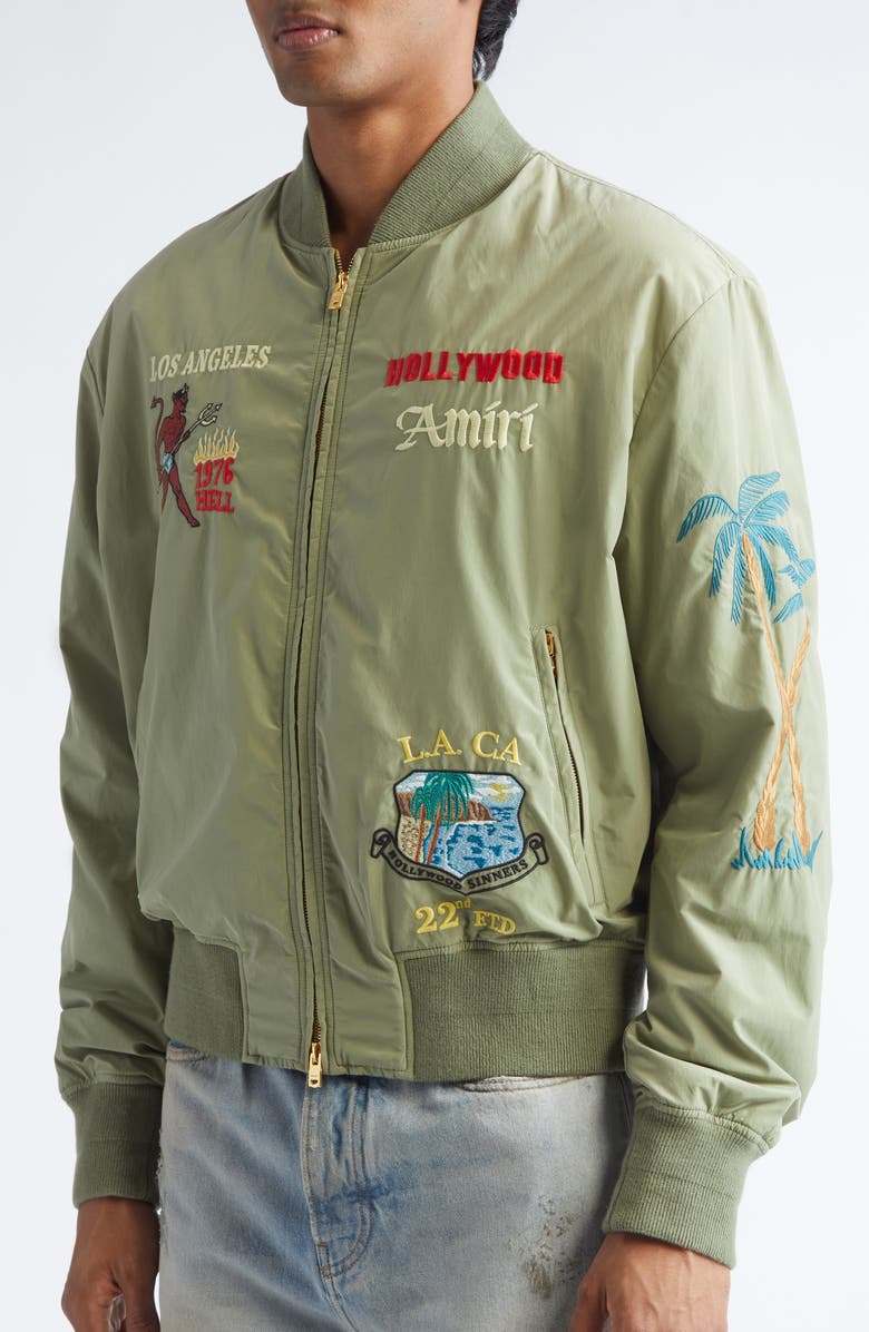 AMIRI Sinners Bomber Jacket, Alternate, color, Olive