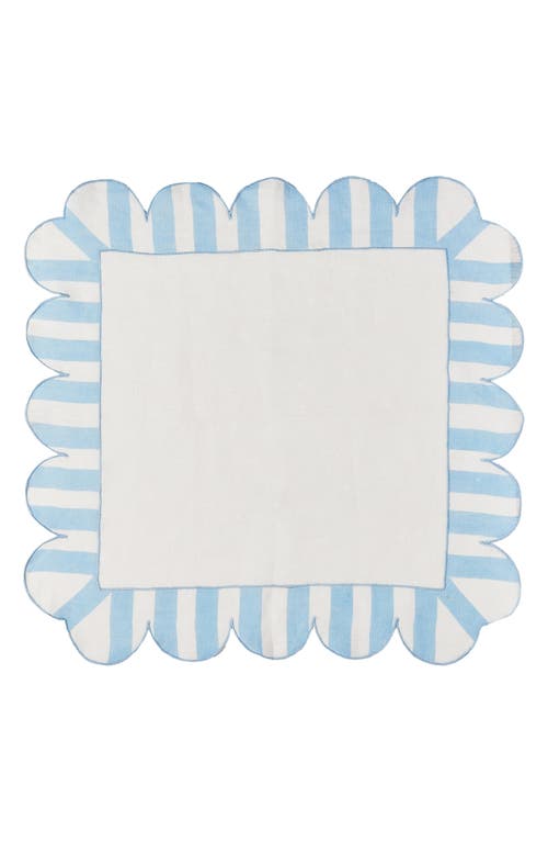 Misette Jardin 4-piece Embroidered Linen Scalloped Stripe Napkin Set In Natural Base