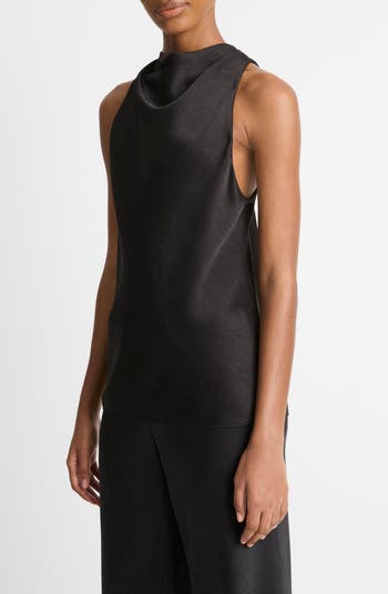 Cowl Neck Hammered Satin Sleeveless Top