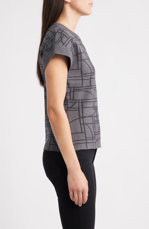 Zoe And Claire Cap Sleeve Jacquard Sweater In Gray