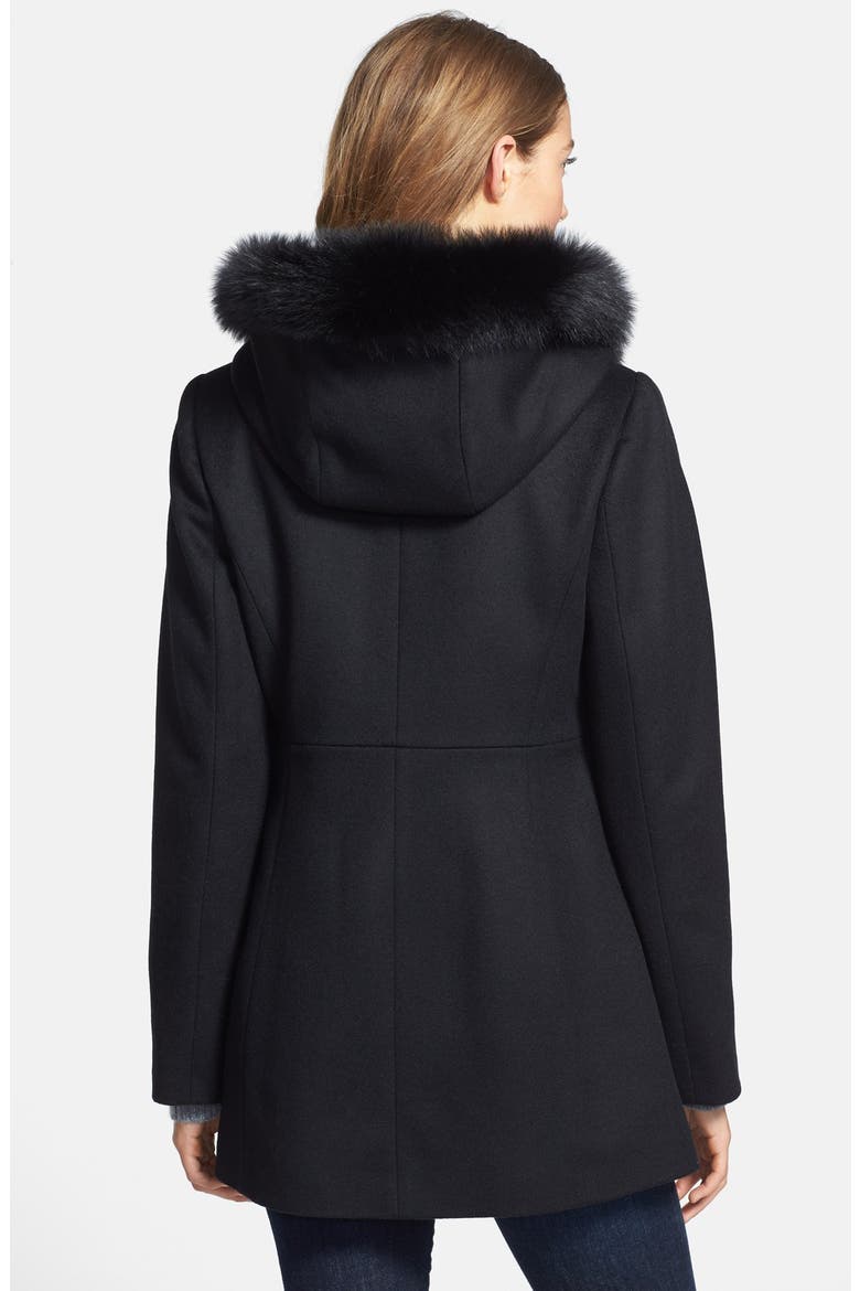 Genuine Fox Fur Trim Hooded Wool Blend Coat, Main, color, BLACK