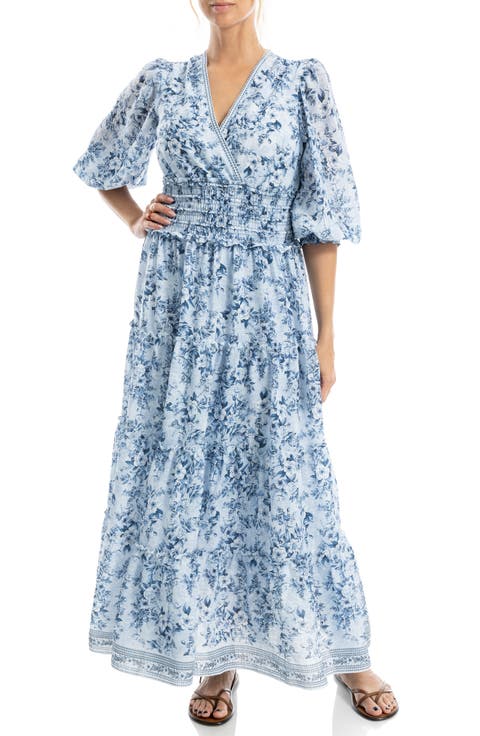 Surplice Neck Smocked Waist Maxi Dress