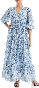MAX STUDIO Surplice Neck Smocked Waist Maxi Dress