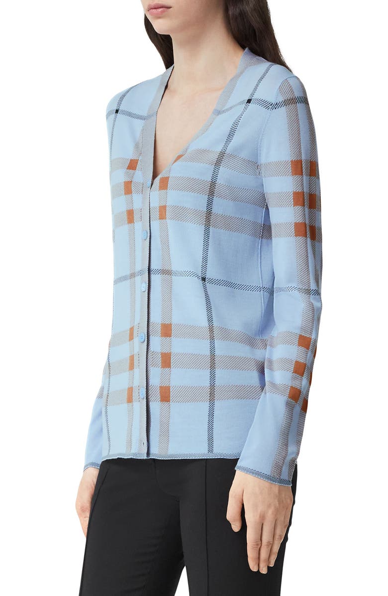 Burberry Ramana Check Jacquard Merino Wool & Silk Blend Cardigan, Alternate, color, 