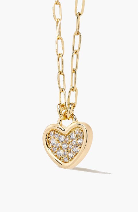 Link Heart Pave Short Necklace in Gold