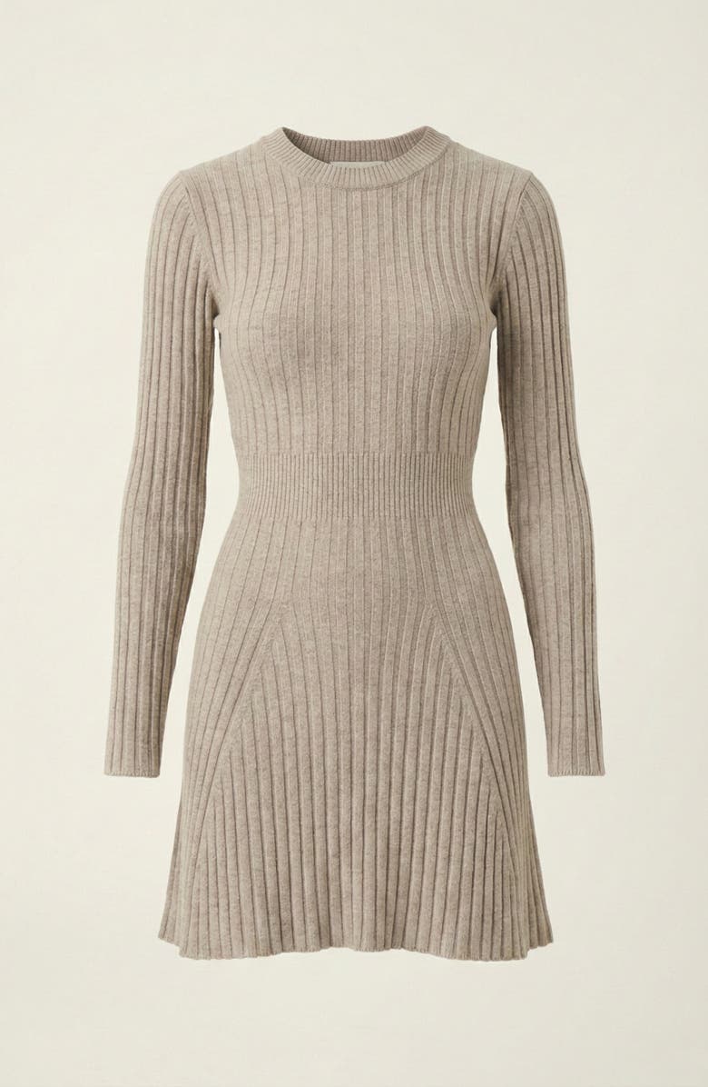 Modenaire Ribbed Knit Sweater Dress with Long Sleeves and Flared Hem Silhouette, Alternate, color, Beige / Taupe
