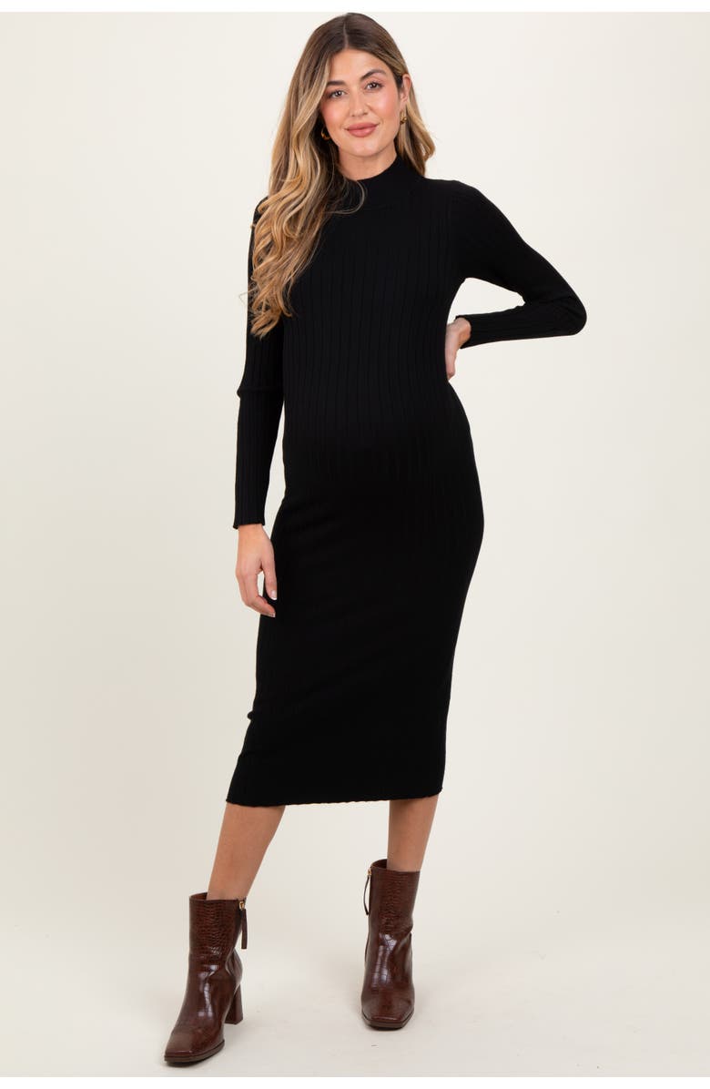 PinkBlush Mock Neck Ribbed Sweater Dress, Main, color, Black