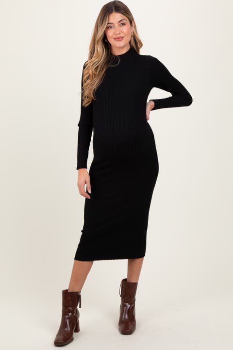 Mock Neck Ribbed Sweater Dress