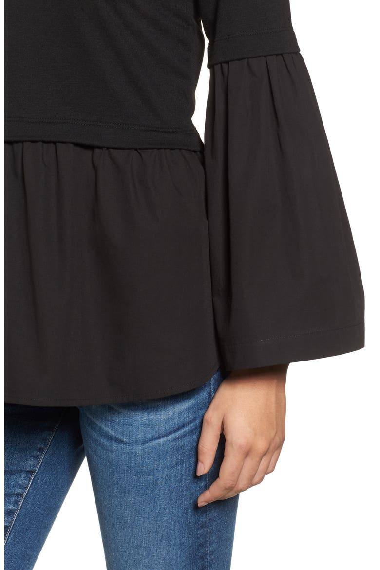 Knit Poplin Mix Top, Alternate, color, BLACK