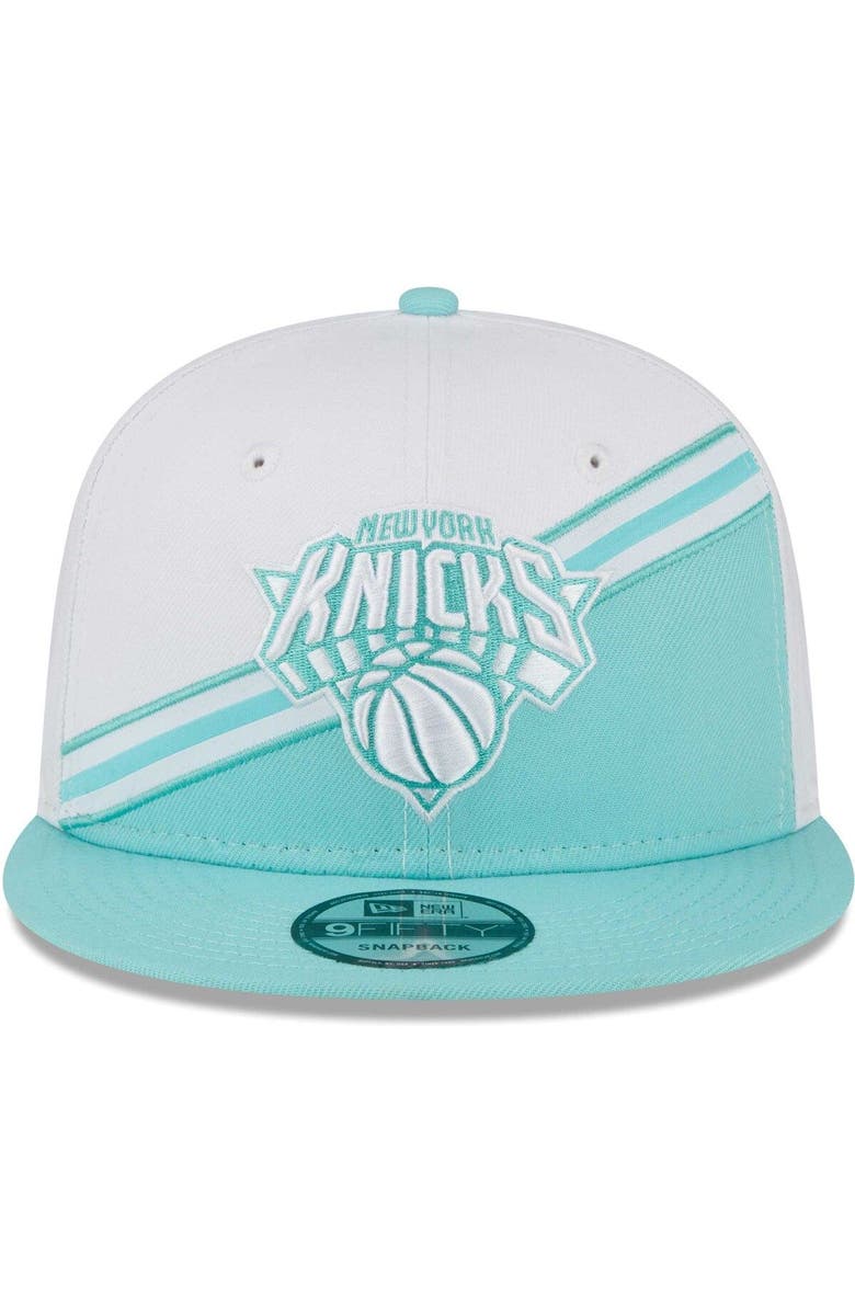 New Era Men's New Era White/Turquoise New York Knicks Diagonal Split 9FIFTY Snapback Hat, Alternate, color, 