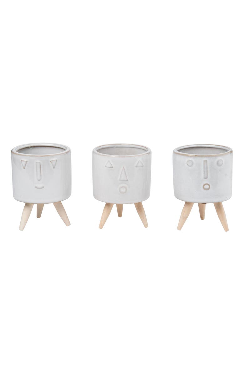 Transpac Ceramic Funny Face Planter Set of 3 Unique Indoor Tabletop Pots for Spring Home Decor and Gift Giving, Main, color, White