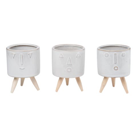 Ceramic Funny Face Planter Set of 3 Unique Indoor Tabletop Pots for Spring Home Decor and Gift Giving