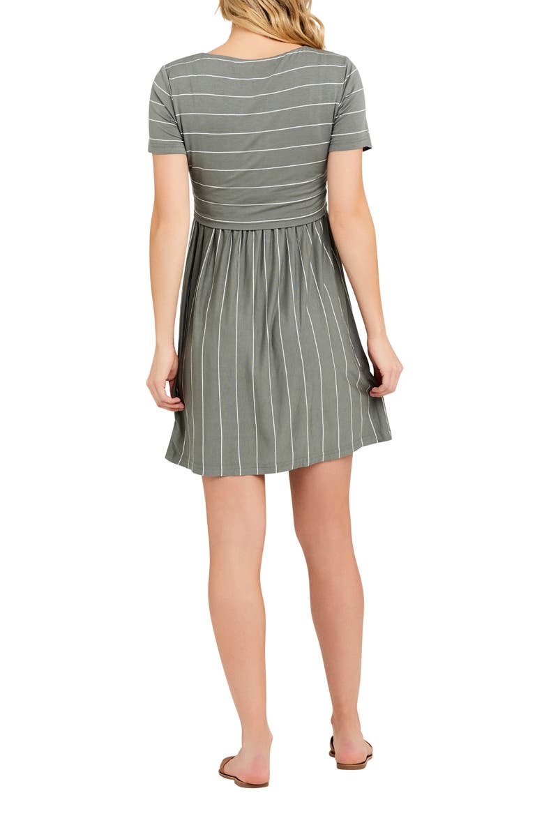 Crop Top Nursing Dress, Alternate, color, OLIVE / WHITE