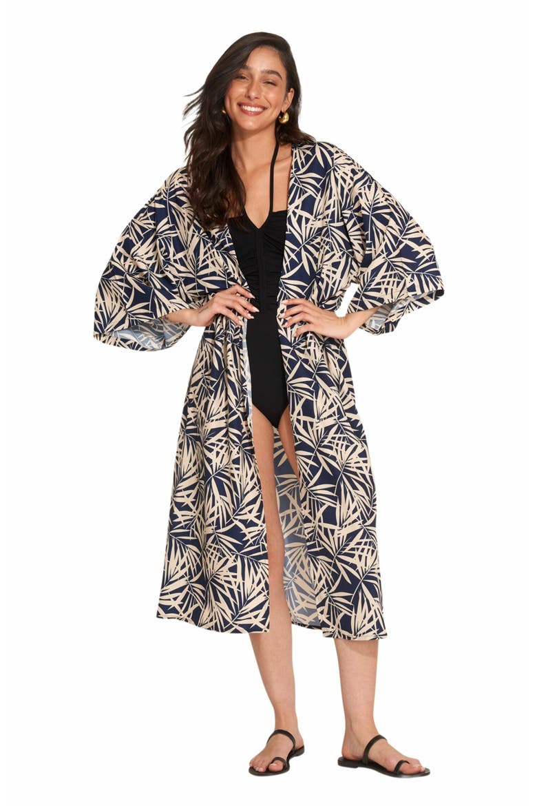 Noam Short Sleeves Swim Cover Up Robe, Main, color, Multi/NAVY