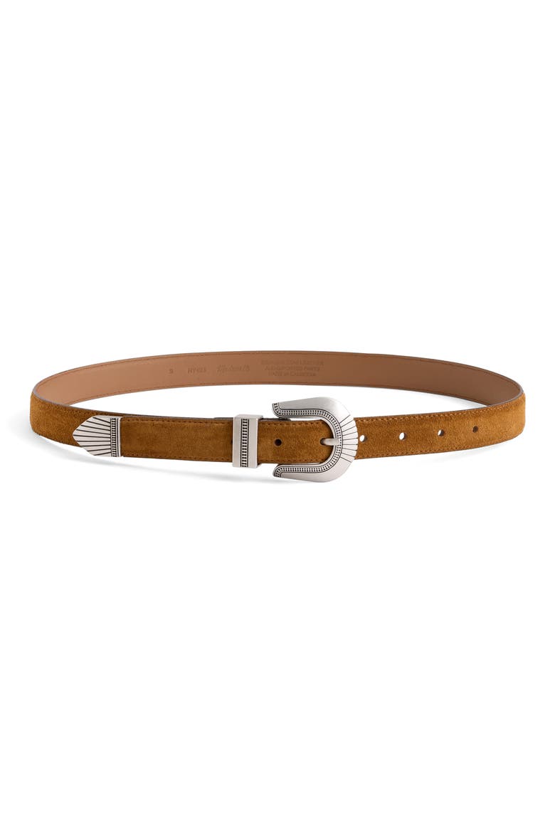 Suede Western Buckle Belt, Main, color, WARM CHESNUT