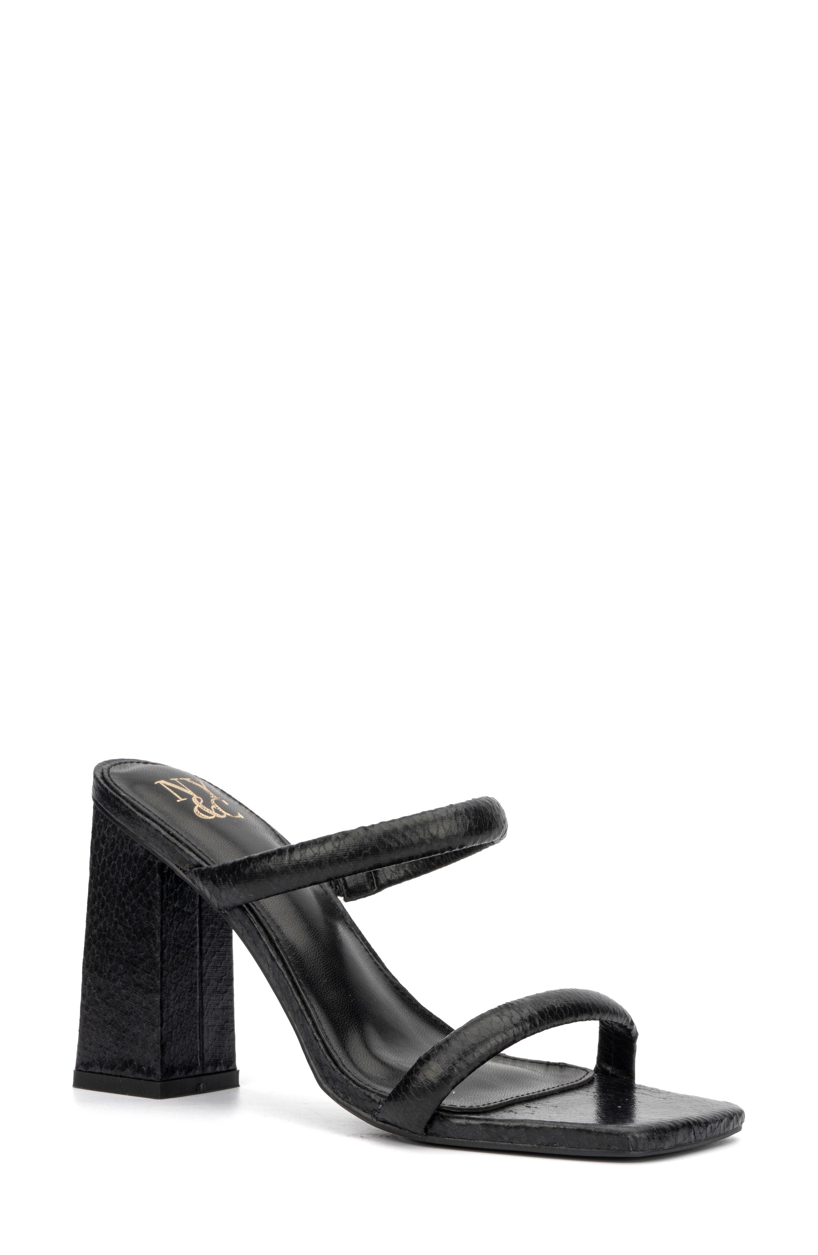 NEW YORK AND COMPANY Galina Faux Leather Block Heel Sandal, Main, color, Black