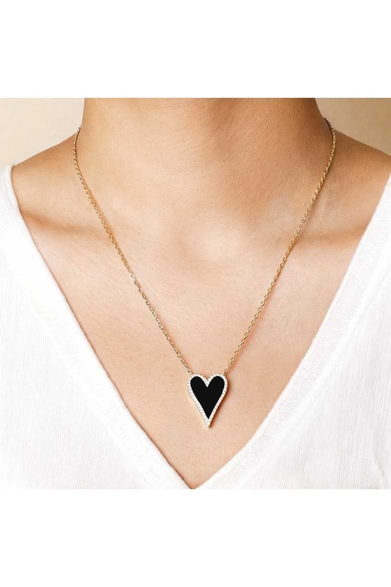 Elongated Onyx CZ Halo Heart Necklace, Alternate, color, Onyx