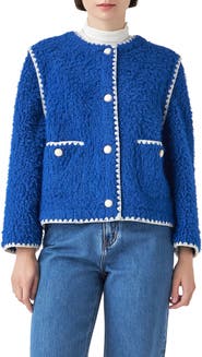 English Factory Premium Contrast Trim Faux Shearling Jacket