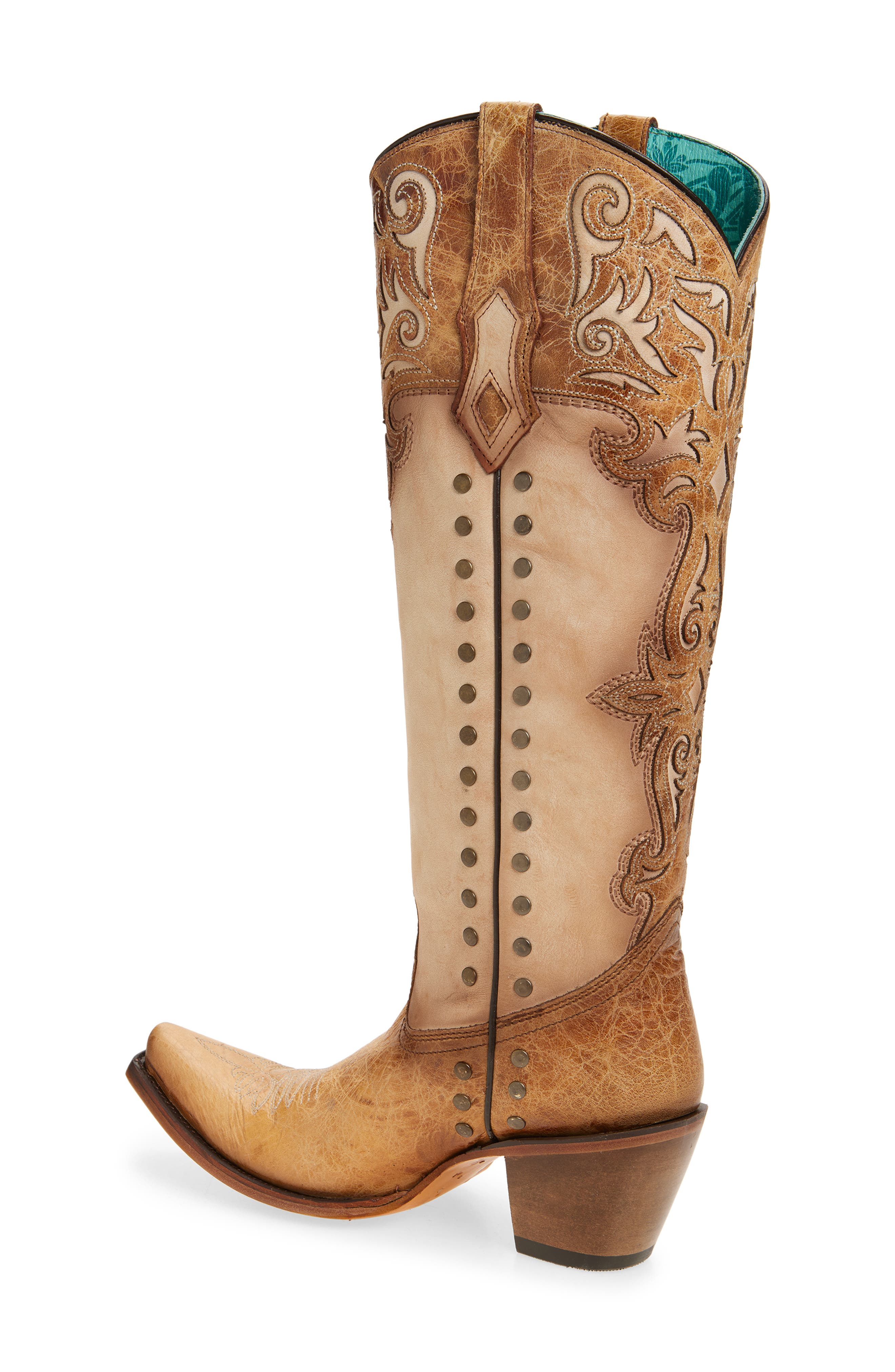 CORRAL Stud & Overlay Western Boot, Alternate, color, Honey/ Bone