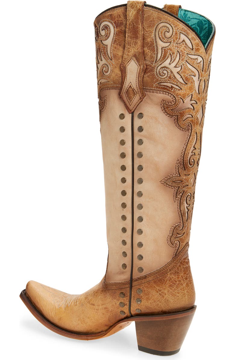 CORRAL Stud & Overlay Western Boot, Alternate, color, Honey/ Bone