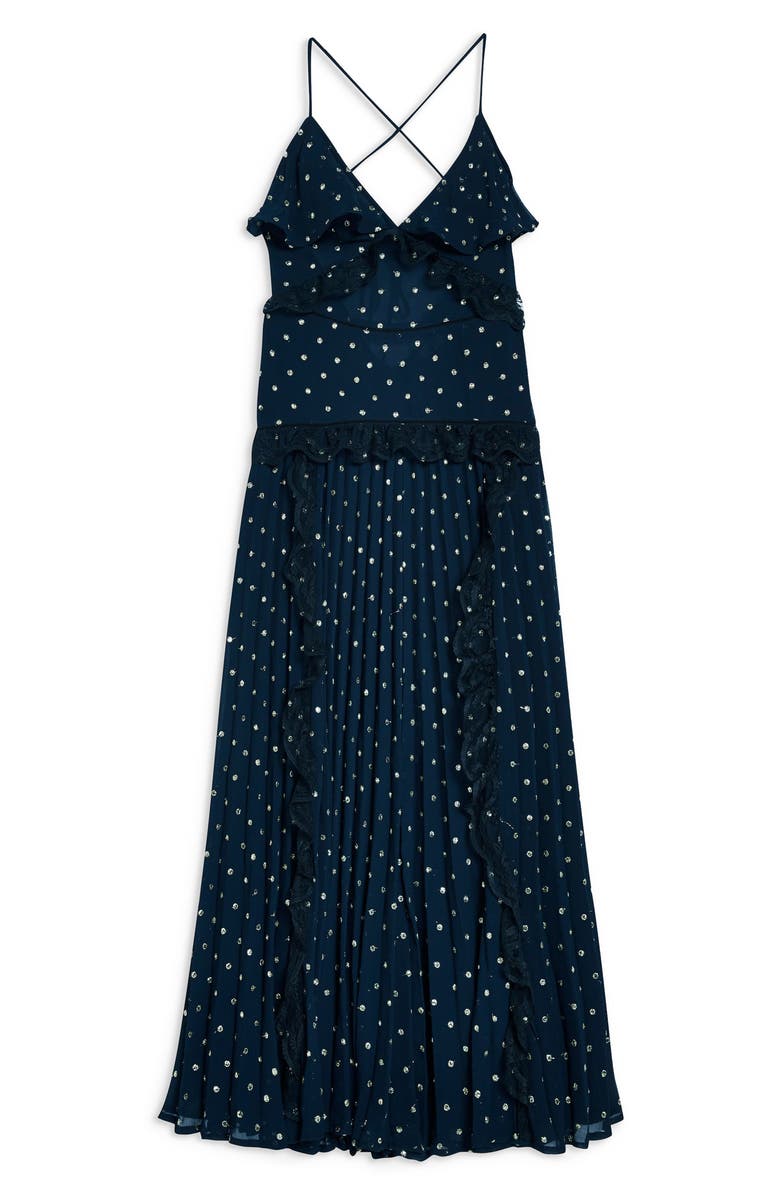 Topshop Lace Metallic Dot Maxi Dress, Alternate, color, 