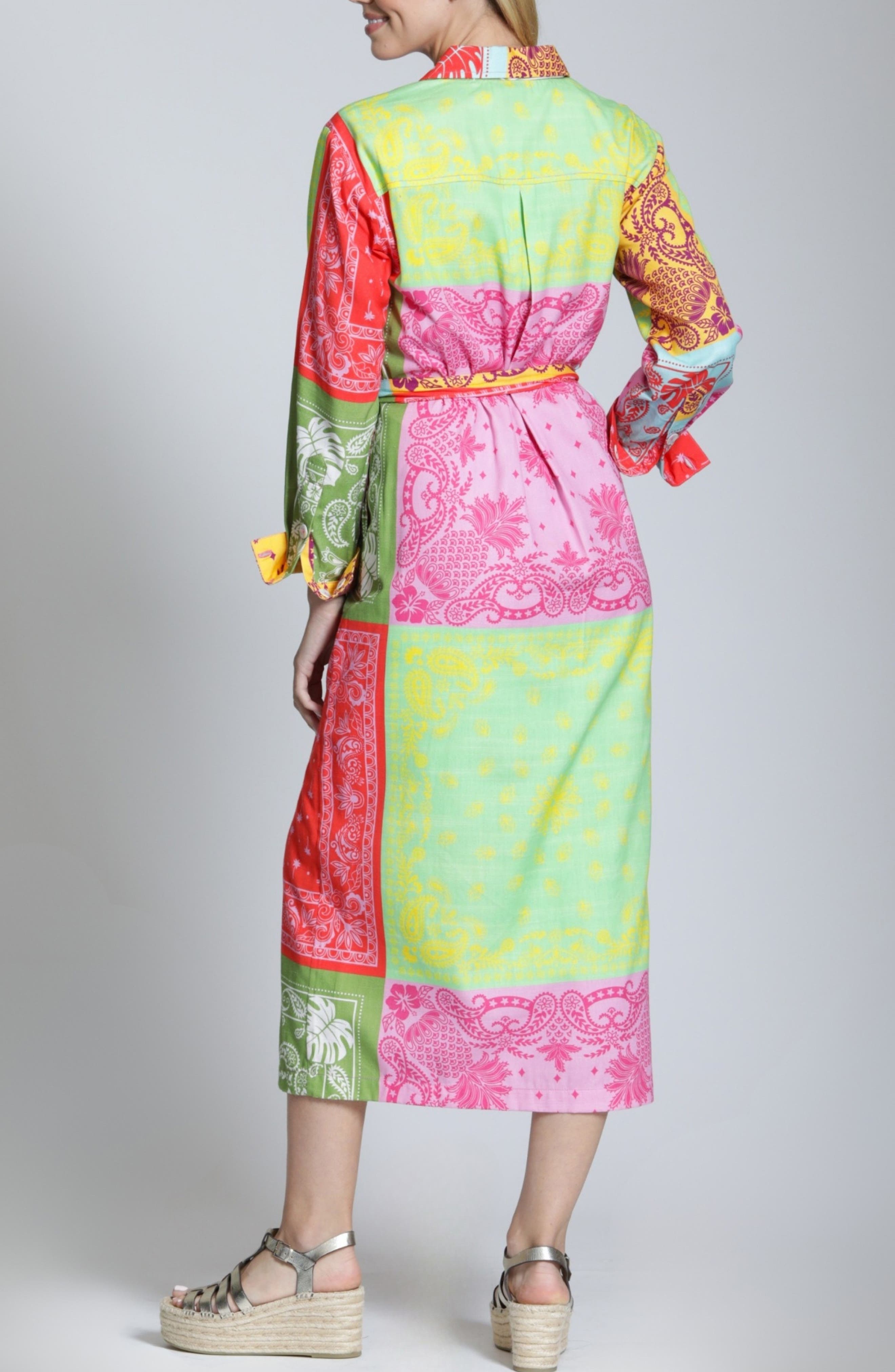 Patchwork Print Long Sleeve Shirtdress - image 2
