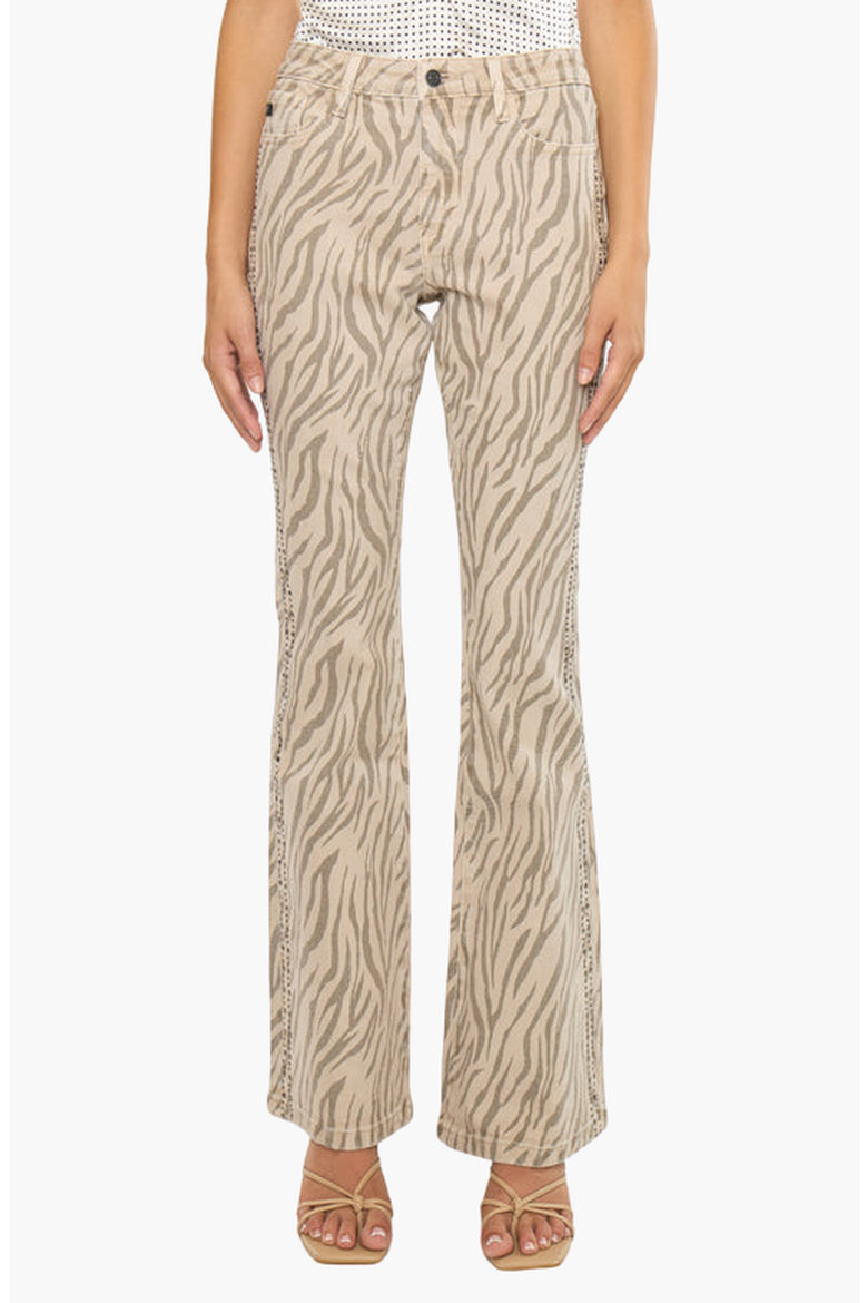 Zellie High Rise Flare Jeans, Main, color, Beige Zebra Print