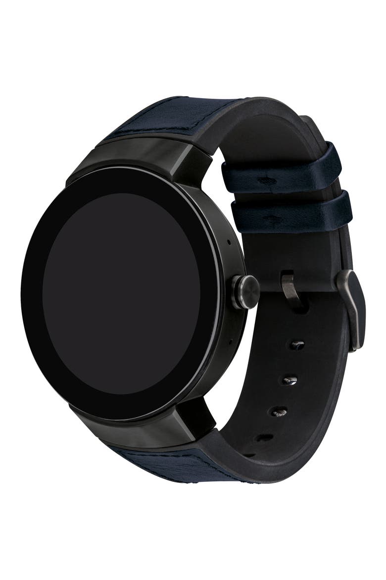 Connect Silicone & Leather Strap Smart Watch, 44mm, Alternate, color, NAVY/ BLACK/ GUNMETAL