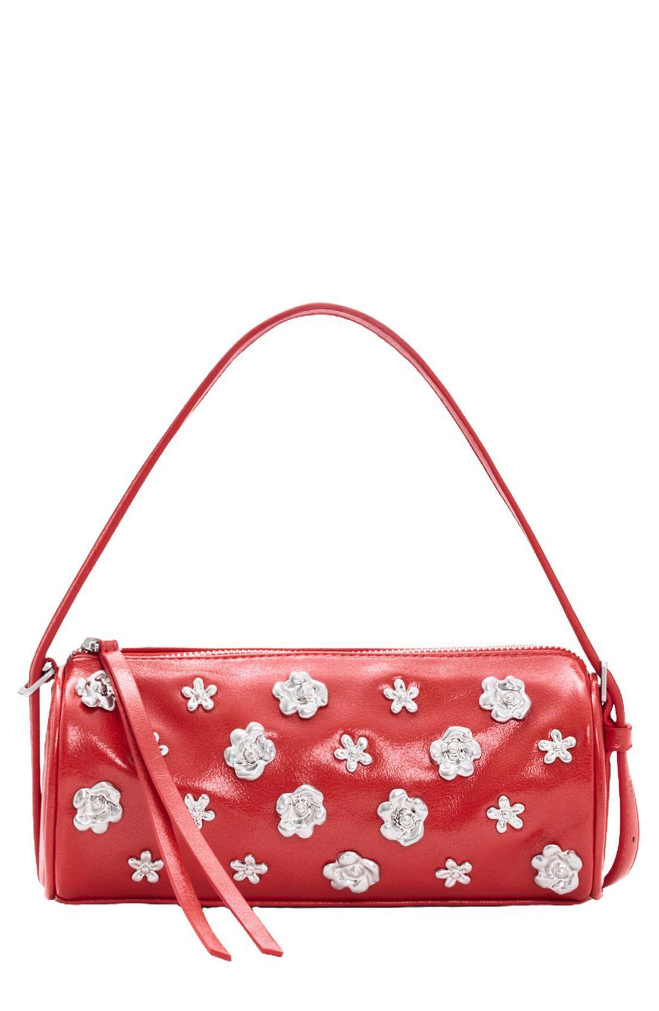 Small Faux Leather Shoulder Bag, Main, color, RED