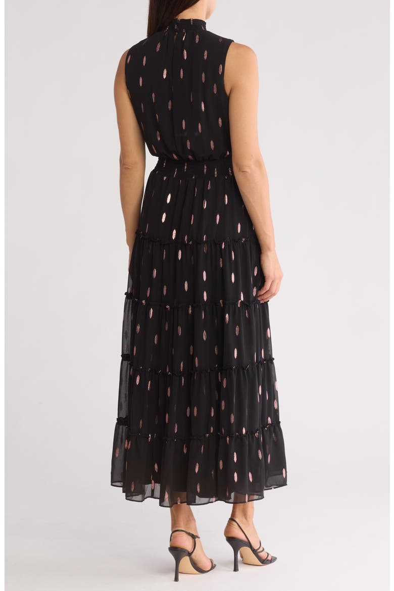Print Smocked Mock Neck Tiered Maxi Dress, Alternate, color, RICH BLACK 060
