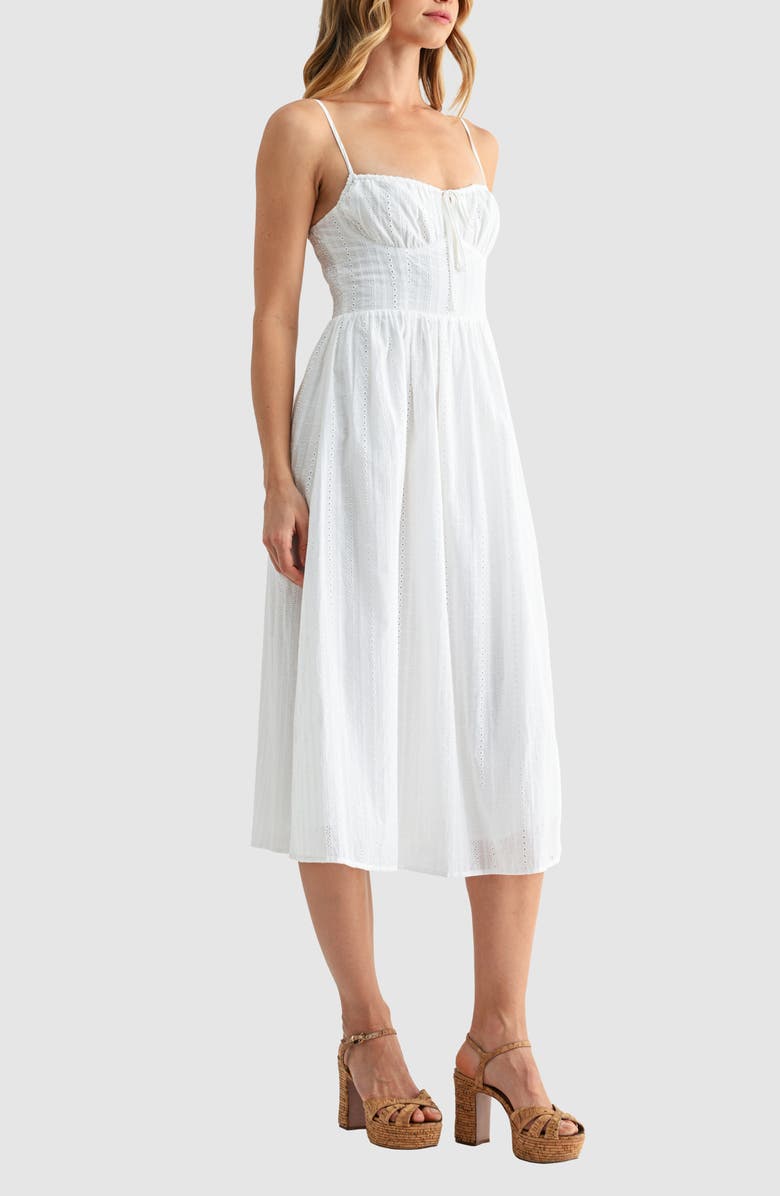 All in Favor Corset Midi Sundress, Alternate, color, White