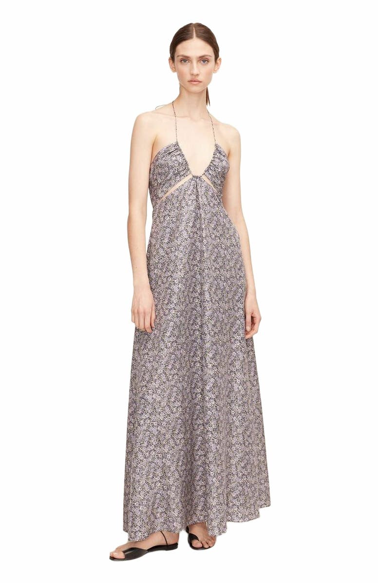 Rebecca Taylor Violet Fleur Silk Halter Dress, Main, color, Morning Glory Combo
