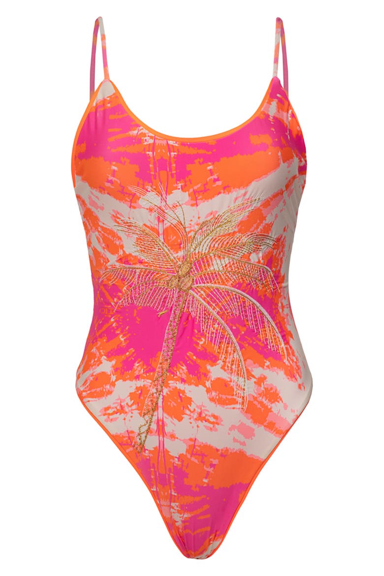 Flamingo Swirl Luster Reversible One-Piece Swimsuit, Alternate, color, PINK