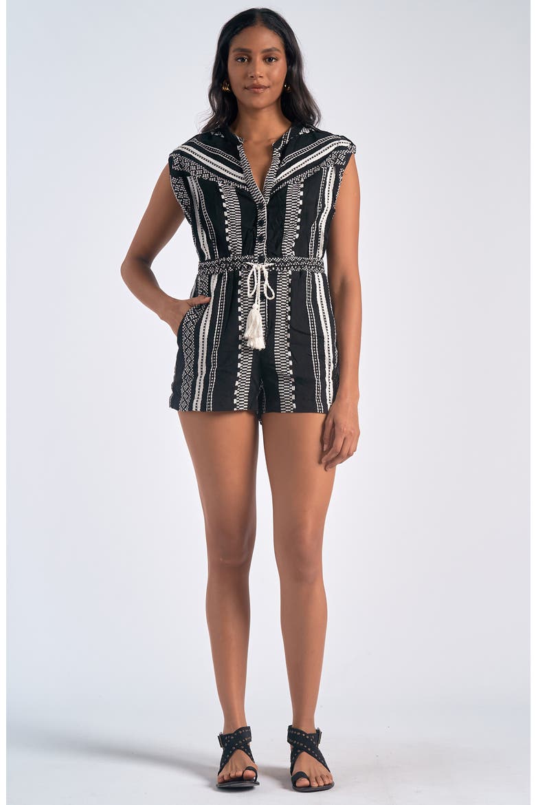 Sleeveless Button-Up Cotton Cover-Up Romper, Alternate, color, BLACK/ WHITE