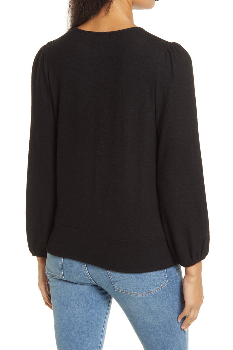 Surplice Blouson Sleeve Wrap Top, Alternate, color, BLACK
