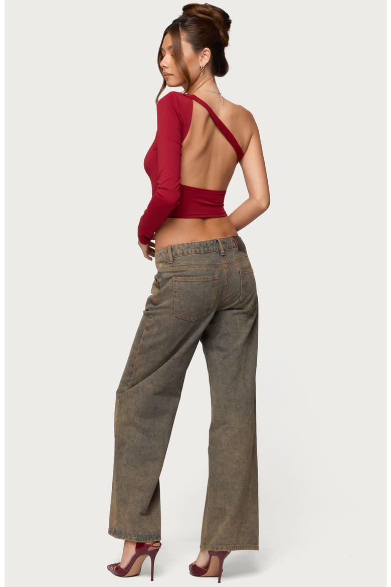 Mila Asymmetric Open Back Crop Top, Alternate, color, RED